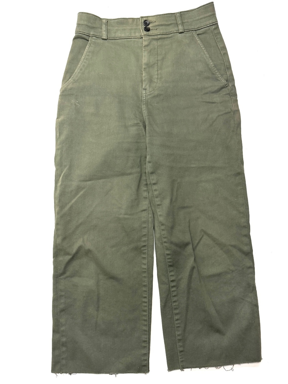 Everlane Olive Green Organic Cotton Crop Wide Leg Utility Pants Size 4 *ALTERED
